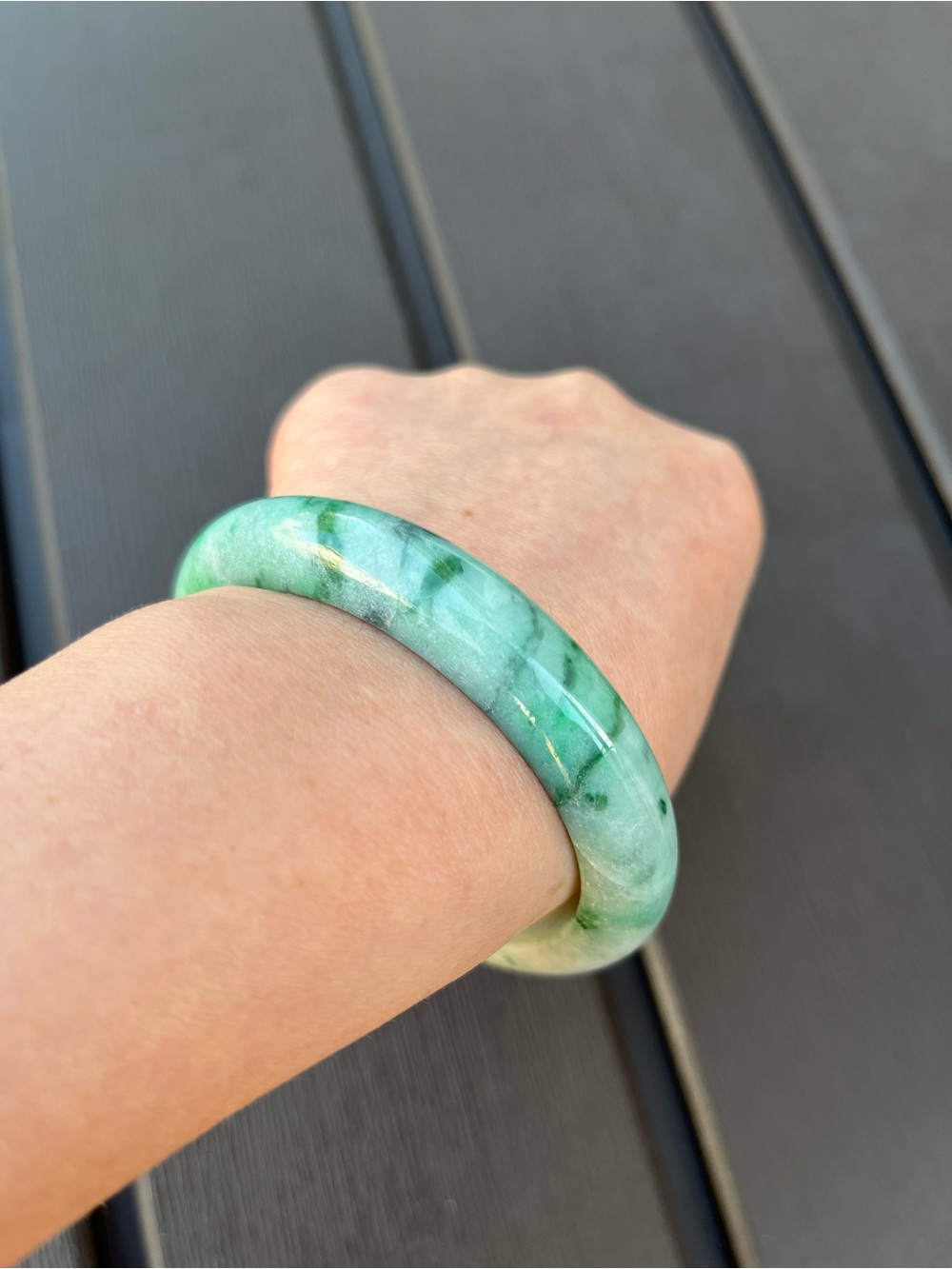BW072-L 57.6mm Certified Untreated Grade A Burmese Jadeite Bangle Jade Bracelet - Picture 12 of 17